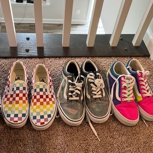 Women’s Vans. Size 7.5 women’s 6 men’s. Checkered are 5 men’s 7 women